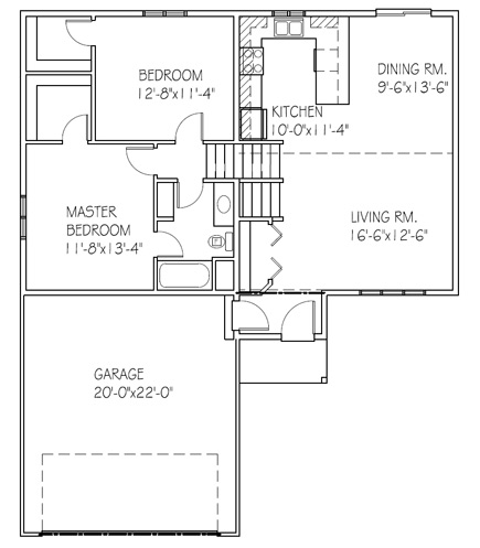 The Basswood II: 2 bed, 1 bath floor plan