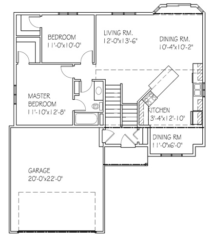 The Oakview II: 2 bed, 1 bath floor plan