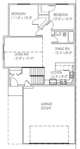 Twin Home: 2 bed, 1 bath floor plan